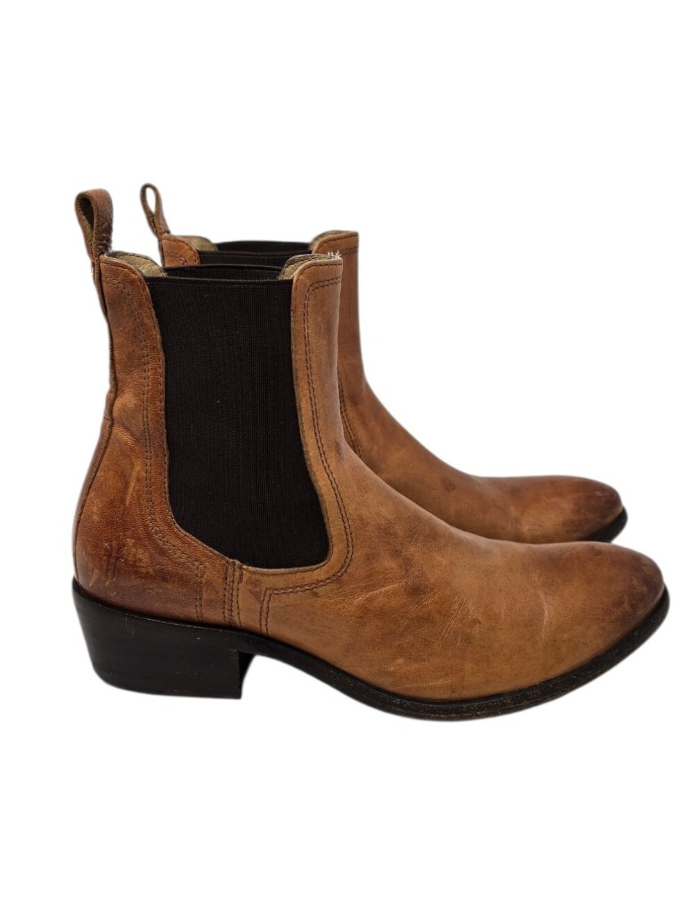 Frye Carson Chelsea Pull On Leather Boots Cognac & Dark Brown Women's 7.5